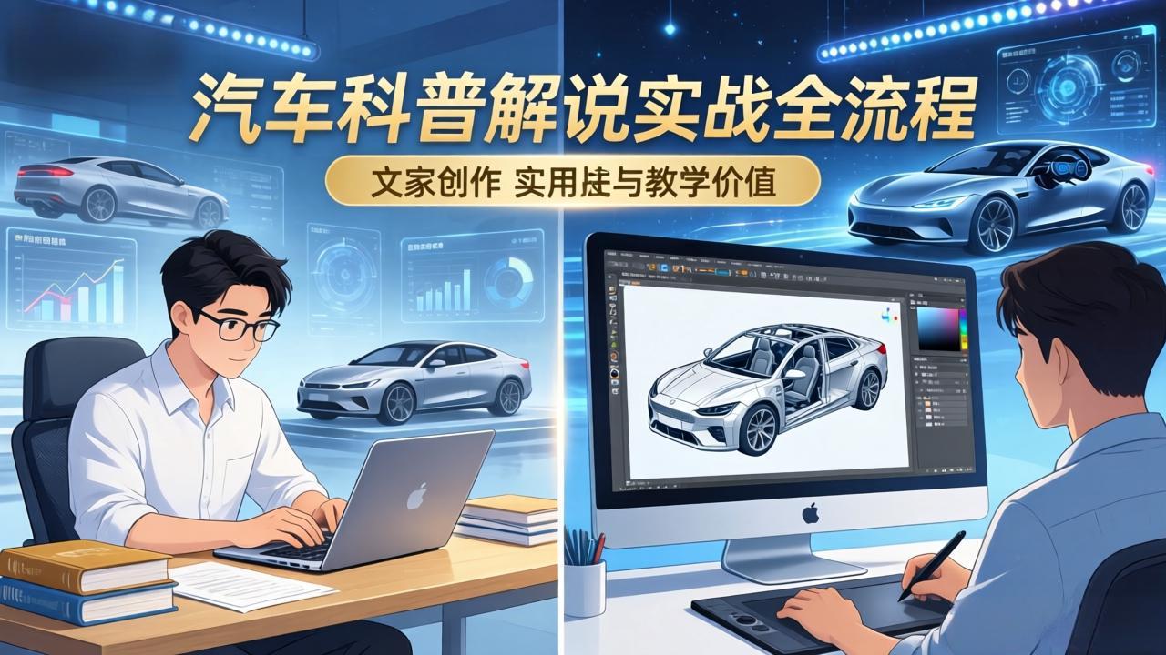 抖音汽车科普解说实战：文案+动画+画面处理+去水印全流程，打造专业汽车科普视频-才疏云网创