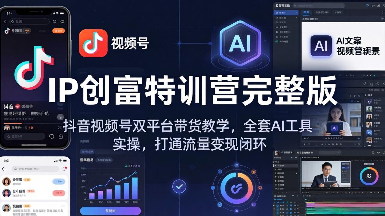 IP创富特训营完整版：抖音视频号双平台带货教学，全套AI工具实操，打通流量变现闭环-才疏云网创