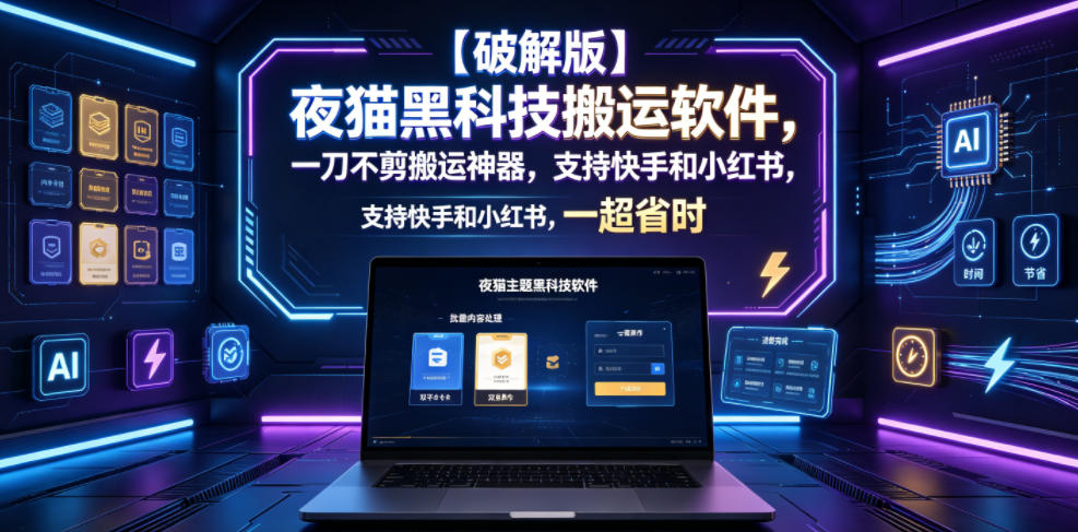 【破解版】夜猫黑科技搬运软件，一刀不剪搬运神器，支持快手和小红书，一键搬运超省时！-才疏云网创
