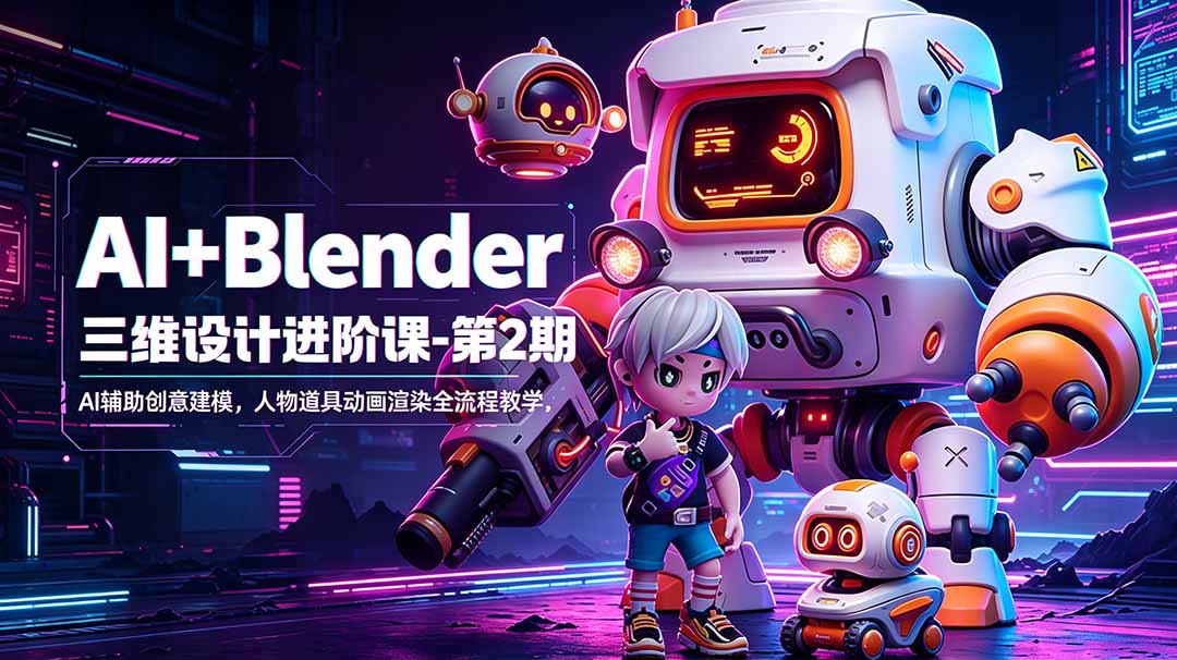 AI+Blender三维设计进阶课-第2期:AI辅助创意建模,人物道具动画渲染全流程教学-才疏云网创