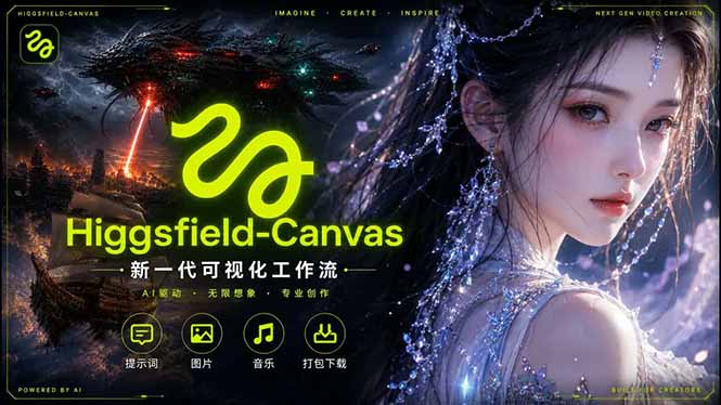 Higgsfield Canvas AI视频制作详解，节点式工作流搭建，重构新式视频创作完整教程-才疏云网创