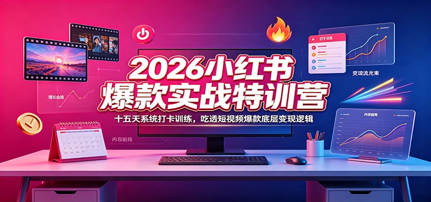 2026小红书爆款实战特训营：十五天系统打卡训练，吃透短视频爆款底层变现逻辑-才疏云网创