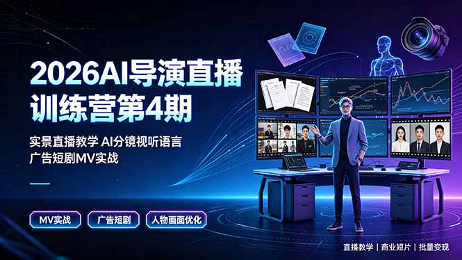 2026AI导演直播训练营第4期，实景直播教学AI分镜视听语言，广告短剧MV实战，解决人物画面崩坏痛点-才疏云网创