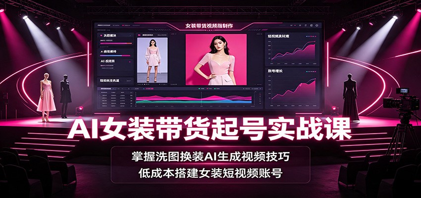 AI女装带货起号实战课：掌握洗图换装AI生成视频技巧，低成本搭建女装短视频账号-才疏云网创
