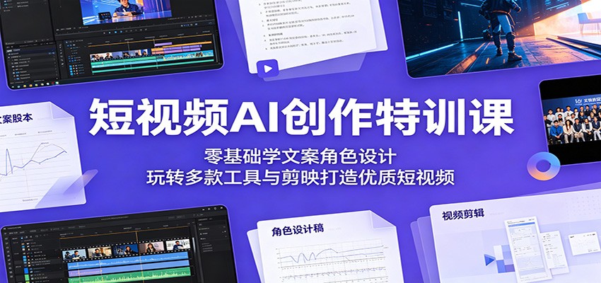 短视频AI创作特训课：零基础学文案角色设计，玩转多款工具与剪映打造优质短视频-才疏云网创