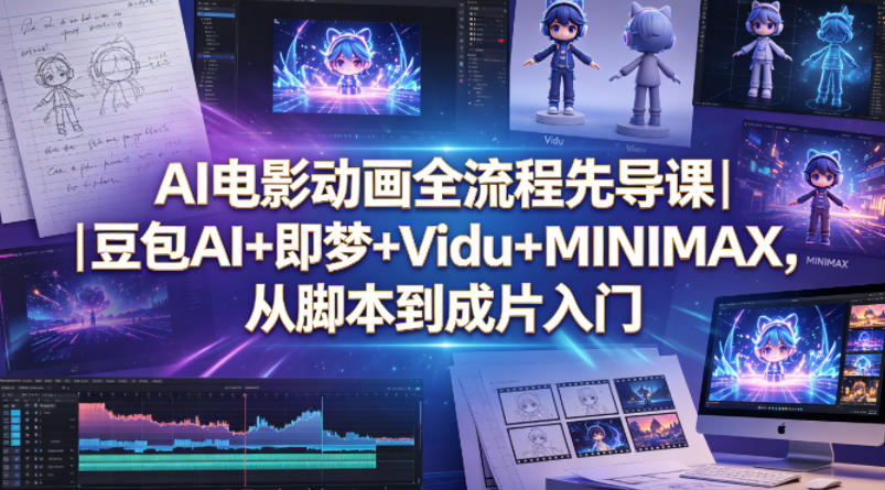 AI电影动画全流程先导课｜豆包AI+即梦+Vidu+MINIMAX，从脚本到成片入门-才疏云网创