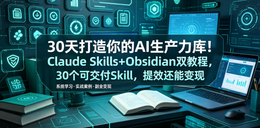 30天打造你的AI生产力库！Claude Skills+Obsidian 双教程，30 个可交付 Skill，提效还能变现-才疏云网创