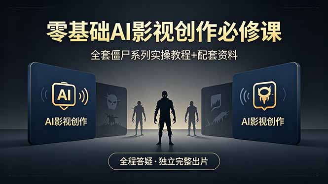 零基础AI影视创作必修课，全套僵尸系列实操教程加配套资料，全程答疑带你独立完整出片-才疏云网创
