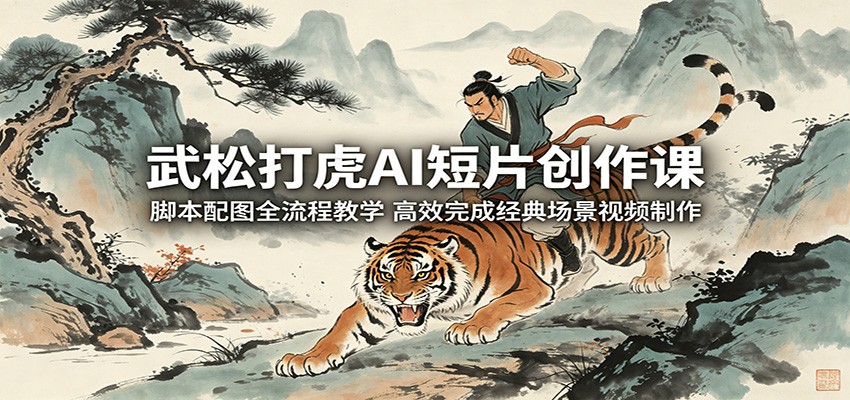 武松打虎AI短片创作课：脚本配图全流程教学，高效完成经典场景视频制作-才疏云网创