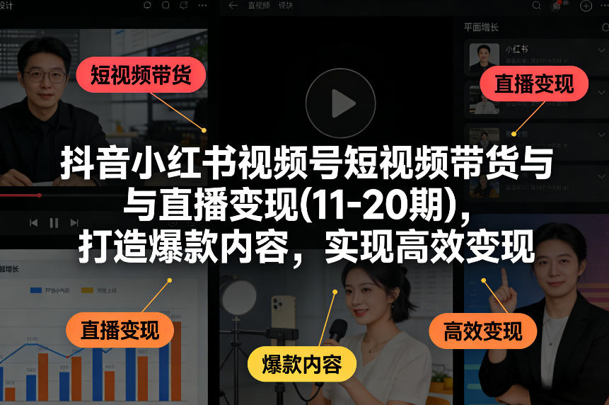 抖音小红书视频号短视频带货与直播变现(10-21期),打造爆款内容,实现高效变现(更新05月08日)-才疏云网创