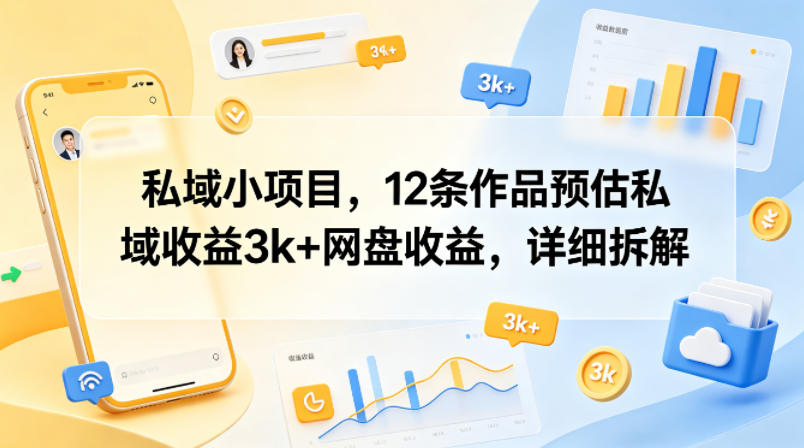 私域小项目，12条作品预估私域收益3k+网盘收益，详细拆解-才疏云网创