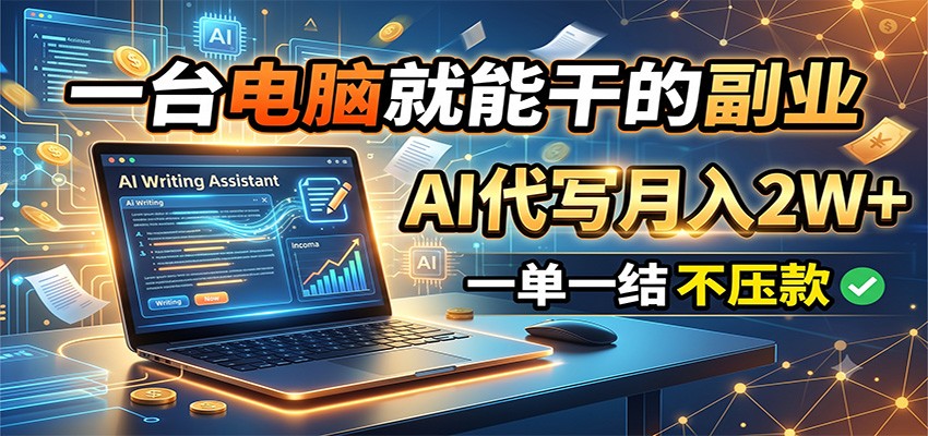 一台电脑就能干的副业，AI代写月入2W+，一单一结不压款-才疏云网创