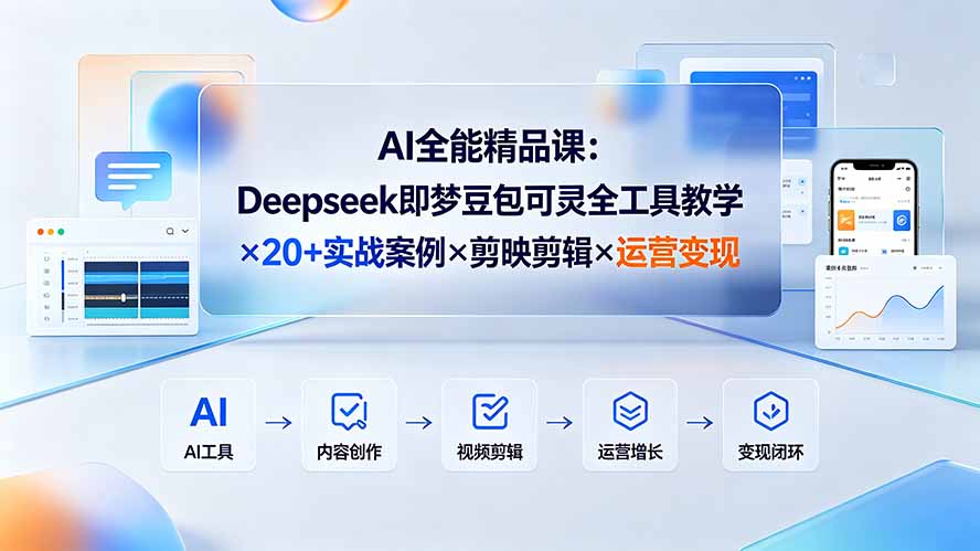 AI全能精品课：Deepseek即梦豆包可灵全工具教学×20+实战案例×剪映剪辑×运营变现-才疏云网创