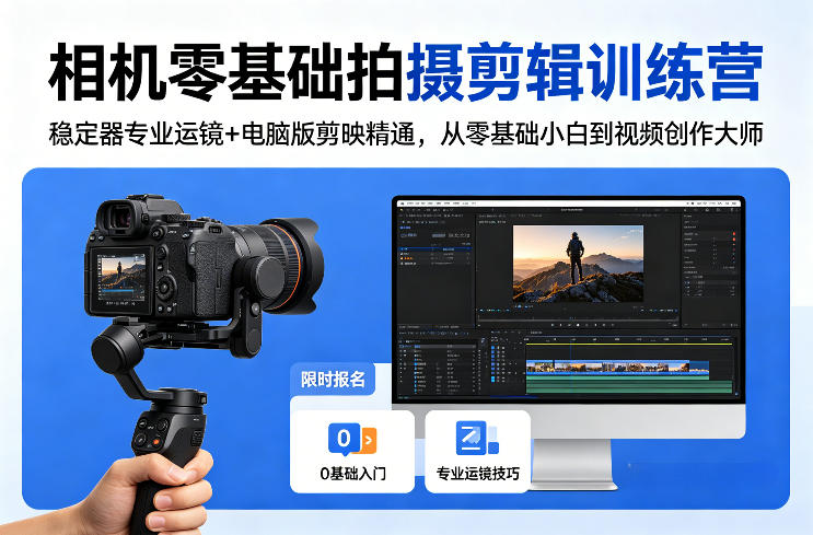 相机零基础拍摄剪辑训练营：稳定器专业运镜+电脑版剪映精通，从零基础小白到视频创作大师-才疏云网创