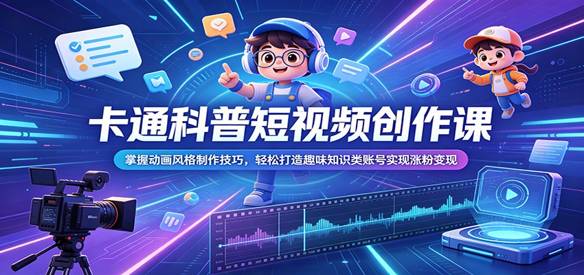 卡通科普短视频创作课：掌握动画风格制作技巧，轻松打造趣味知识类账号实现涨粉变现-才疏云网创
