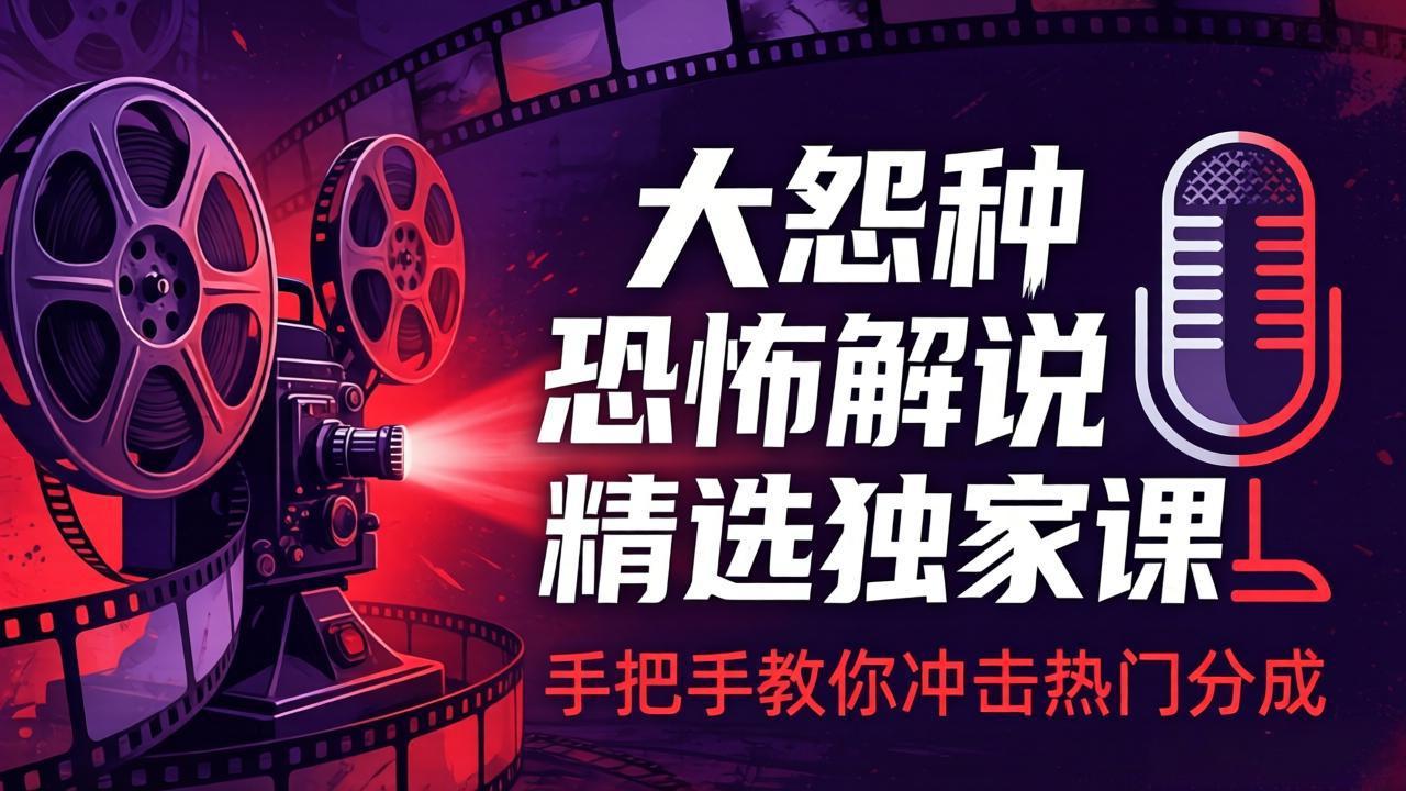 大怨种恐怖解说精选独家课：电影下载+文案配音+片头封面，手把手教你冲击热门分成-才疏云网创