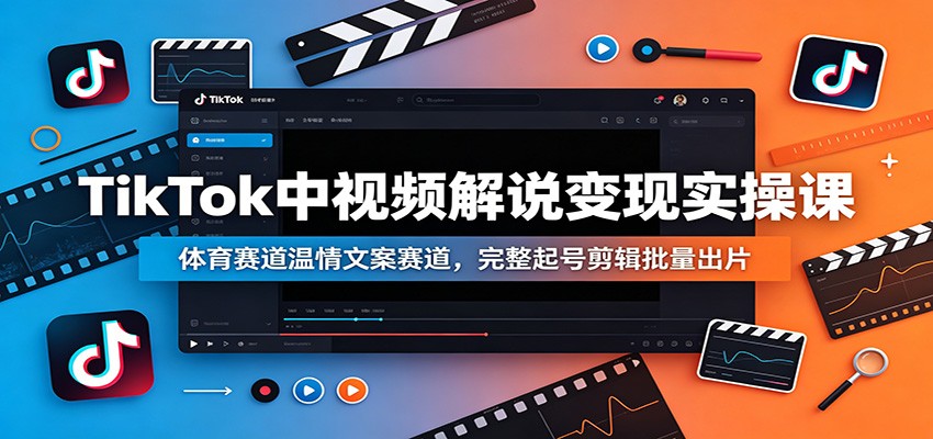 TikTok中视频解说变现实操课：体育赛道温情文案赛道，完整起号剪辑批量出片-才疏云网创