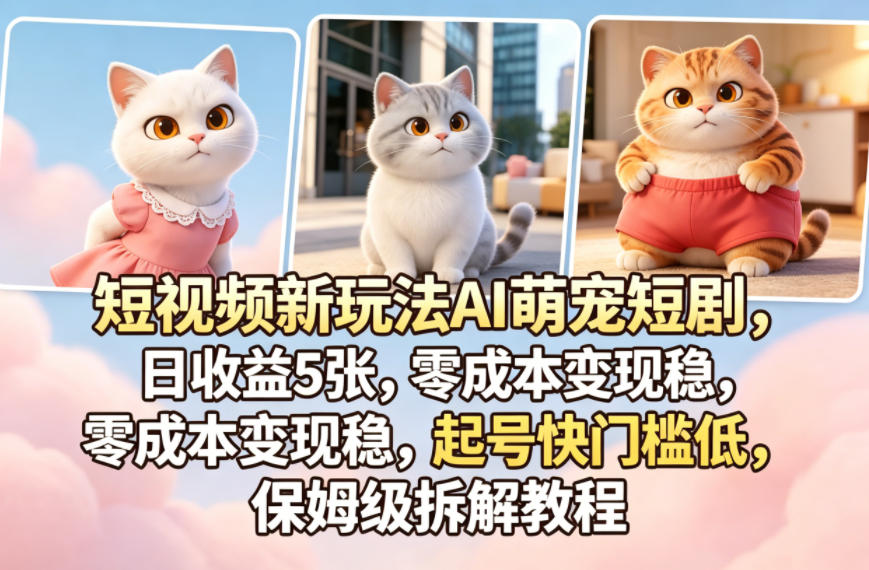 短视频新玩法AI萌宠短剧,日收益5张,零成本变现稳,起号快门槛低,保姆级拆解教程-才疏云网创