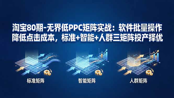 淘宝80期-无界低PPC矩阵实战：软件批量操作降低点击成本，标准+智能+人群三矩阵投产择优-才疏云网创