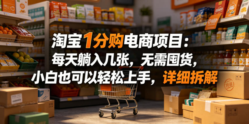 淘宝1分购电商项目：每天躺入几张，无需囤货，小白也可以轻松上手，详细拆解-才疏云网创