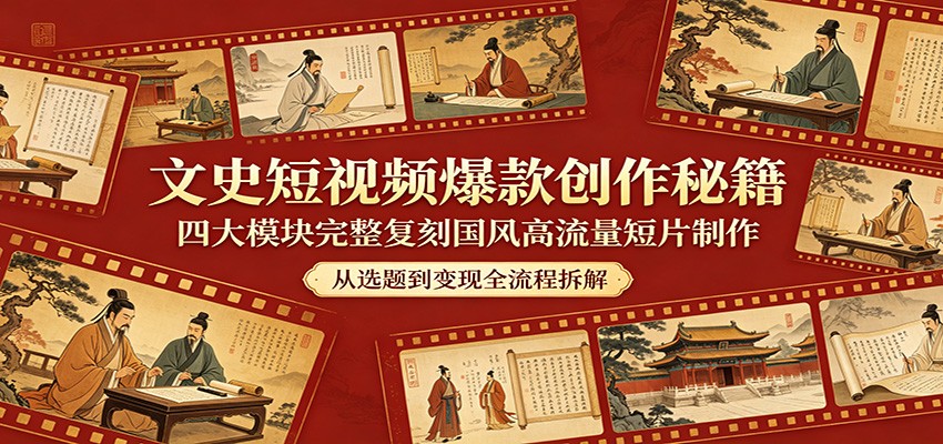 文史短视频爆款创作秘籍：四大模块完整复刻国风高流量短片制作-才疏云网创