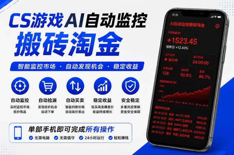 CS游戏AI自动监控搬砖淘金,稳定运行多年,支持任何形式验证,日入300+【揭秘】-才疏云网创