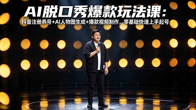 AI脱口秀爆款玩法课：抖音注册养号+AI人物图生成+爆款视频制作，零基础快速上手起号-才疏云网创