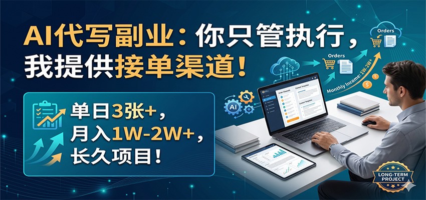 AI代写副业:你只管执行,我提供接单渠道!单日3张+,月入1W-2W+,长久项目-才疏云网创