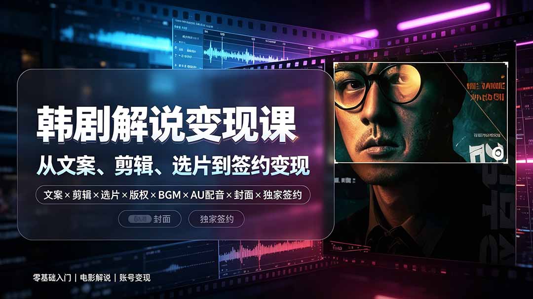 抖音270W粉丝博主亲授韩剧解说课:文案×剪辑×选片×版权×BGM×AU配音×封面×独家签约,零基础到变现-才疏云网创