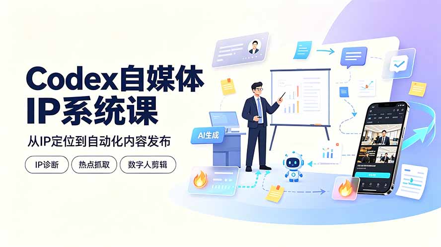 Codex自媒体IP系统课：IP诊断/热点抓取/IP蒸馏 Skill，爆款复刻数字人多平台自动发布教程-才疏云网创