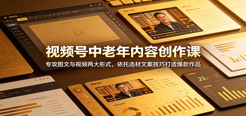 视频号中老年内容创作课：专攻图文与视频两大形式，依托选材文案技巧打造爆款作品-才疏云网创