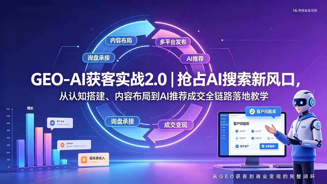 GEO-AI获客实战｜抢占AI搜索新风口，从认知搭建、内容布局到AI推荐成交全链路落地教学-才疏云网创