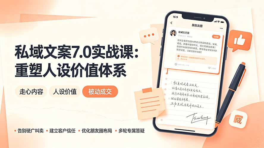 私域文案实战课7.0：重塑人设价值体系｜-告别硬广推销×走心内容×自我价值塑造，实现被动成交-才疏云网创