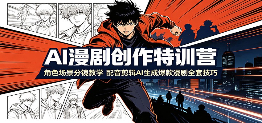 AI漫剧创作特训营：角色场景分镜教学，配音剪辑AI生成爆款漫剧全套技巧-才疏云网创
