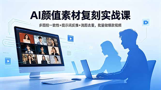 AI颜值素材复刻实战课，多图控一致性+提示词反推+洗图去重，批量做爆款视频-才疏云网创