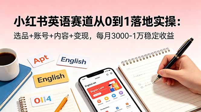 小红书英语赛道从0到1落地实操：选品+账号+内容+变现，每月3000-1万稳定收益-才疏云网创