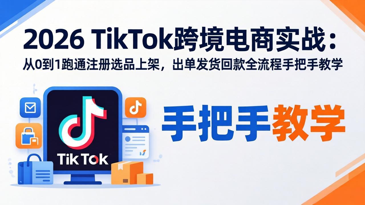 2026TikTok跨境电商实战：从0到1跑通注册选品上架，出单发货回款全流程手把手教学-才疏云网创