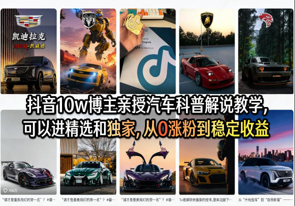 抖音10w博主亲授汽车科普解说教学，可以进精选和独家，从0涨粉到稳定收益(详细视频课程+1T素材)-才疏云网创