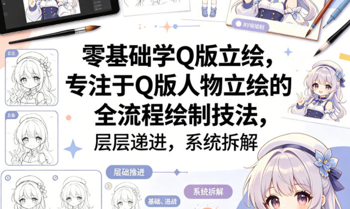 零基础学Q版立绘，专注于Q版人物立绘的全流程绘制技法，层层递进，系统拆解-才疏云网创