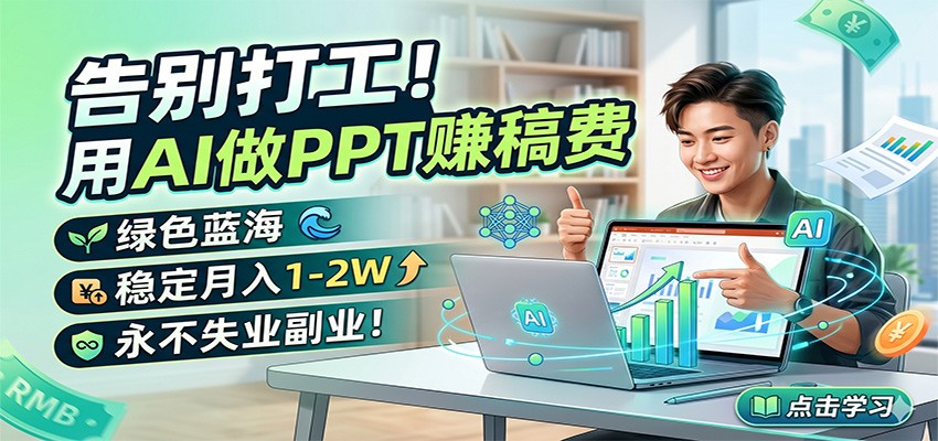 告别打工！用AI做PPT赚稿费，绿色蓝海，稳定月入1-2W，永不失业副业！-才疏云网创