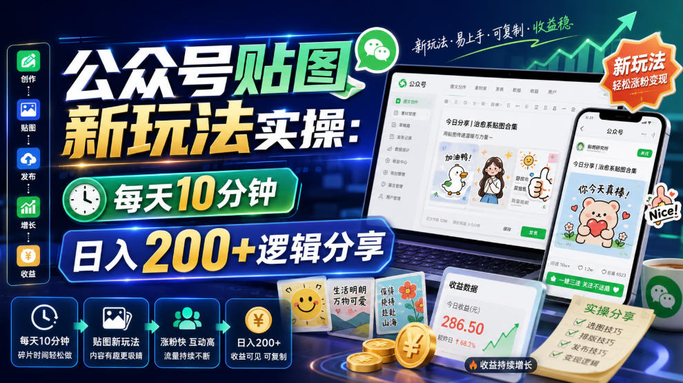 公众号贴图新玩法实操,每天10分钟,日入200+逻辑分享-才疏云网创