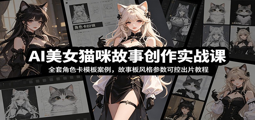 AI美女猫咪故事创作实战课：全套角色卡模板案例，故事板风格参数可控出片教程-才疏云网创