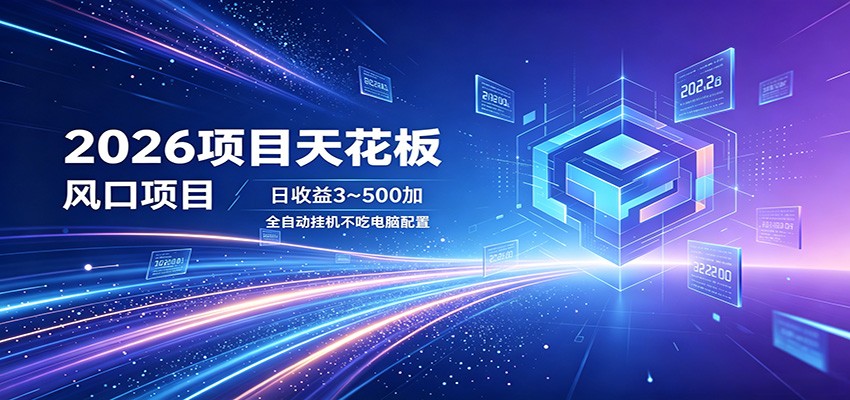 2026项目天花板，风口项目，日收益3~500+全自动挂机，不吃配置-才疏云网创