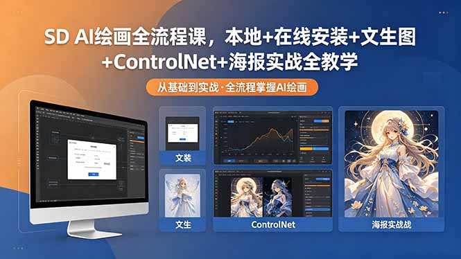 SD AI绘画全流程课，本地+在线安装+文生图+ControlNet+海报实战全教学-才疏云网创