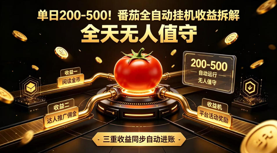 单日200-500！番茄全自动挂G收益拆解，全天无人值守，矩阵操作收益翻倍【揭秘】-才疏云网创