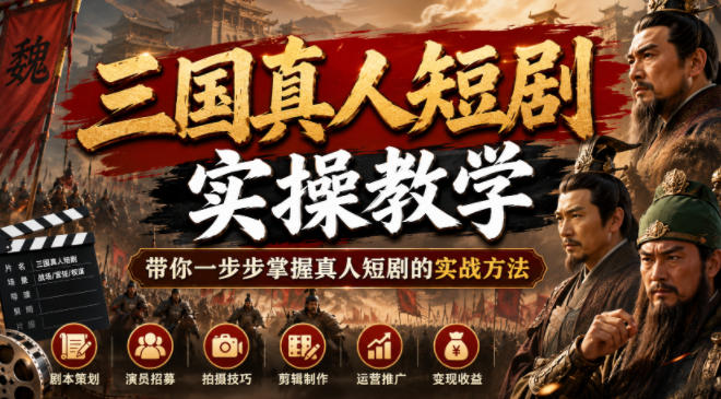 三国真人短剧实操教学，带你一步步掌握真人短剧的实战方法-才疏云网创