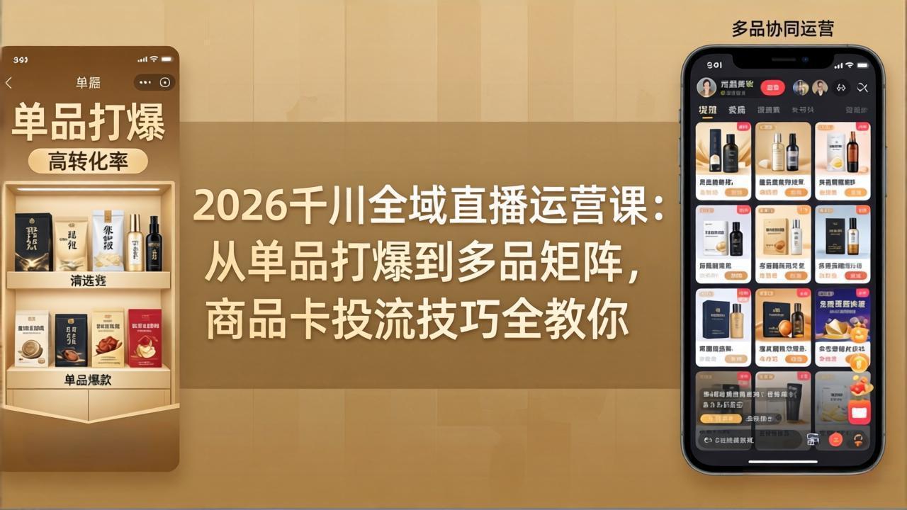 2026千川全域直播运营课：从单品打爆到多品矩阵，商品卡投流技巧全教你-才疏云网创