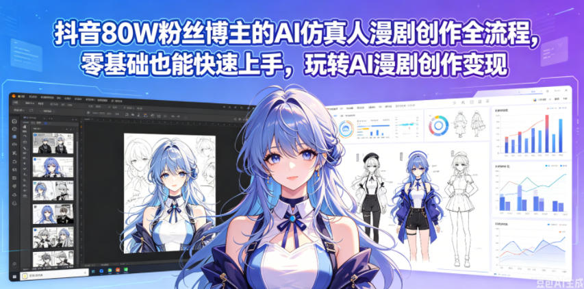 抖音80W粉丝博主的AI仿真人漫剧创作全流程,零基础也能快速上手,玩转AI漫剧创作变现-才疏云网创