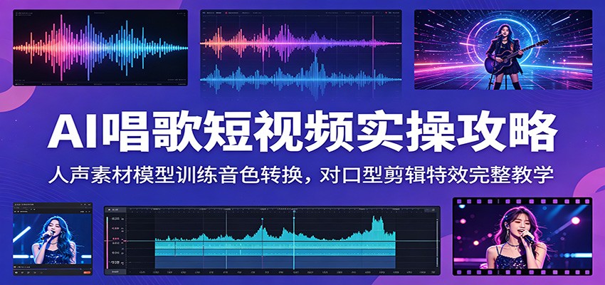 AI唱歌短视频实操攻略：人声素材模型训练音色转换，对口型剪辑特效完整教学-才疏云网创