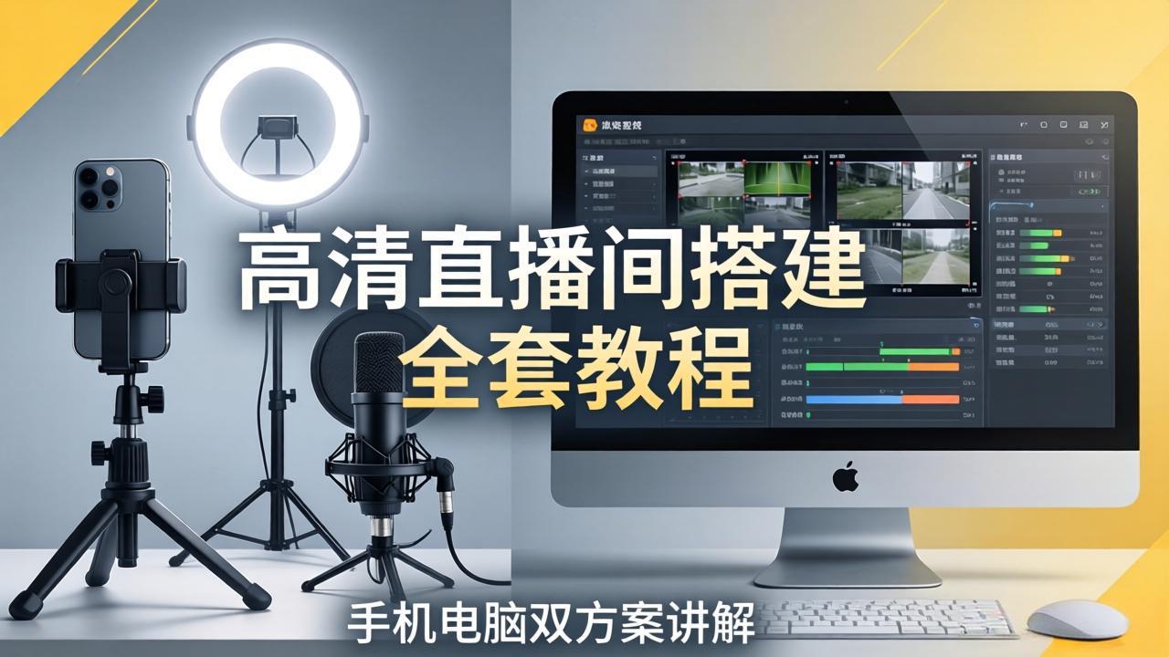 高清直播间搭建全套教程，手机电脑双方案讲解，设备选型调试多机位实操教学-才疏云网创